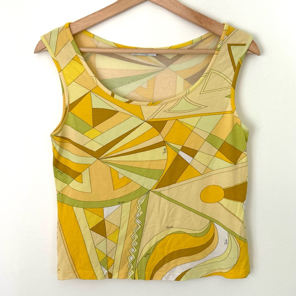 SOLD - Emilio Pucci Yellow Geometric Tank Top - Size Medium